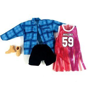 Barbie Curvy Doll Fashion Clothes Fringed Jersey Top Bike Shorts Work Boots New